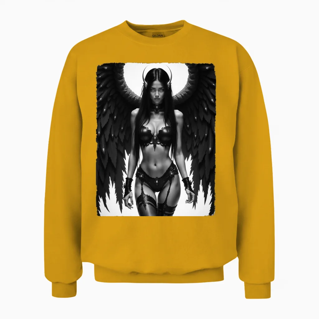 Sexy Angel Girl Sur T-Shirt - Fallen Angel Battle Ready Manche Longue Unisex Sweatshirt in Gold