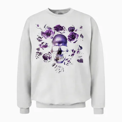Totenkopf Mit Lila Rosen Gothic Unisex Sweatshirt - White