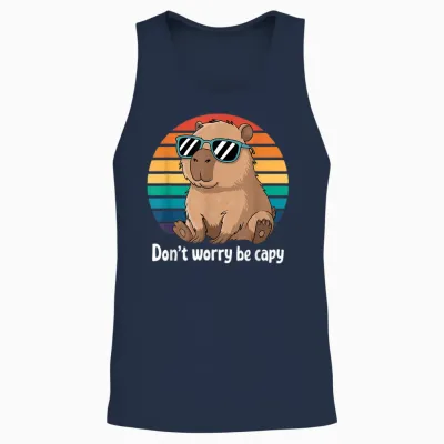 Capybara Dont Worry Be Cappy Boys Girls Funny Retro Capybara T-Shirt, Black Unisex Tank Top - Navy