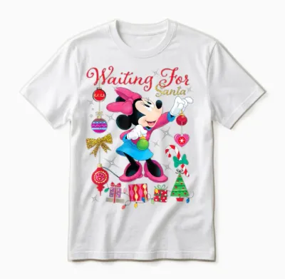 Disney Minnie Mouse Christmas Waiting for Santa Holiday Unisex T-Shirt - White