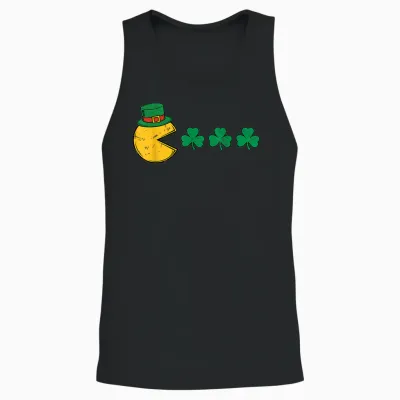 St Patricks Day Eating Shamrock Retro Gamer Kids Men Boys Unisex Tank Top - Black