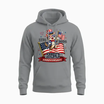 250 Anniversary Usa Patriotic Cat 4th of July 2026 Unisex Hoodie - Sport Grey
