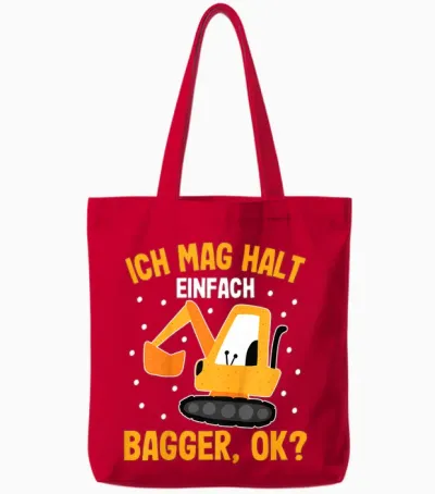 Bagger Shirt | Jungen Baustellen Shirt Jungs | Jungen Bagger Tote Bags - Red