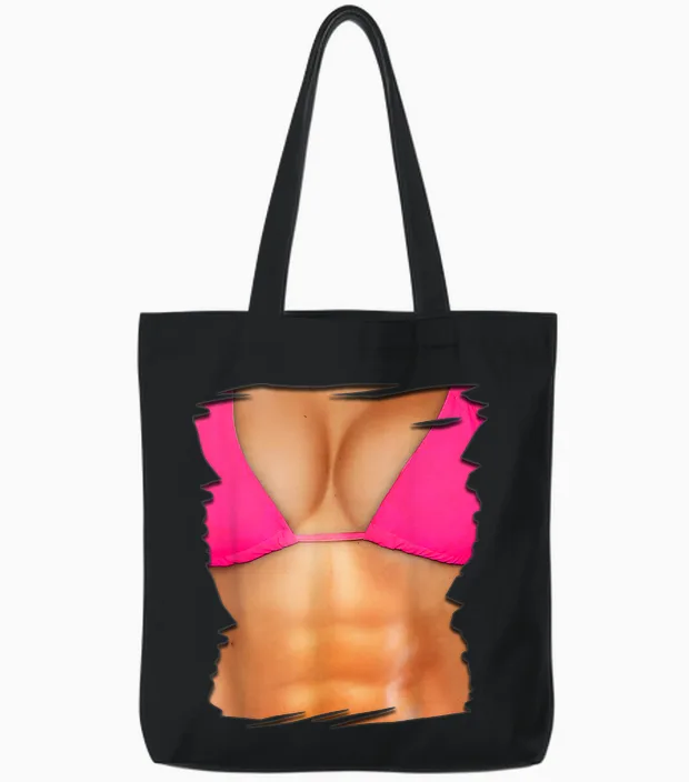 Fake Bauchmuskelshirt Bikini Body Muscle Six Pack Fake Big Boobs Tote Bags in Black