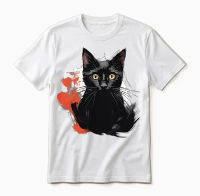 Black Cat Unisex T-Shirt - White