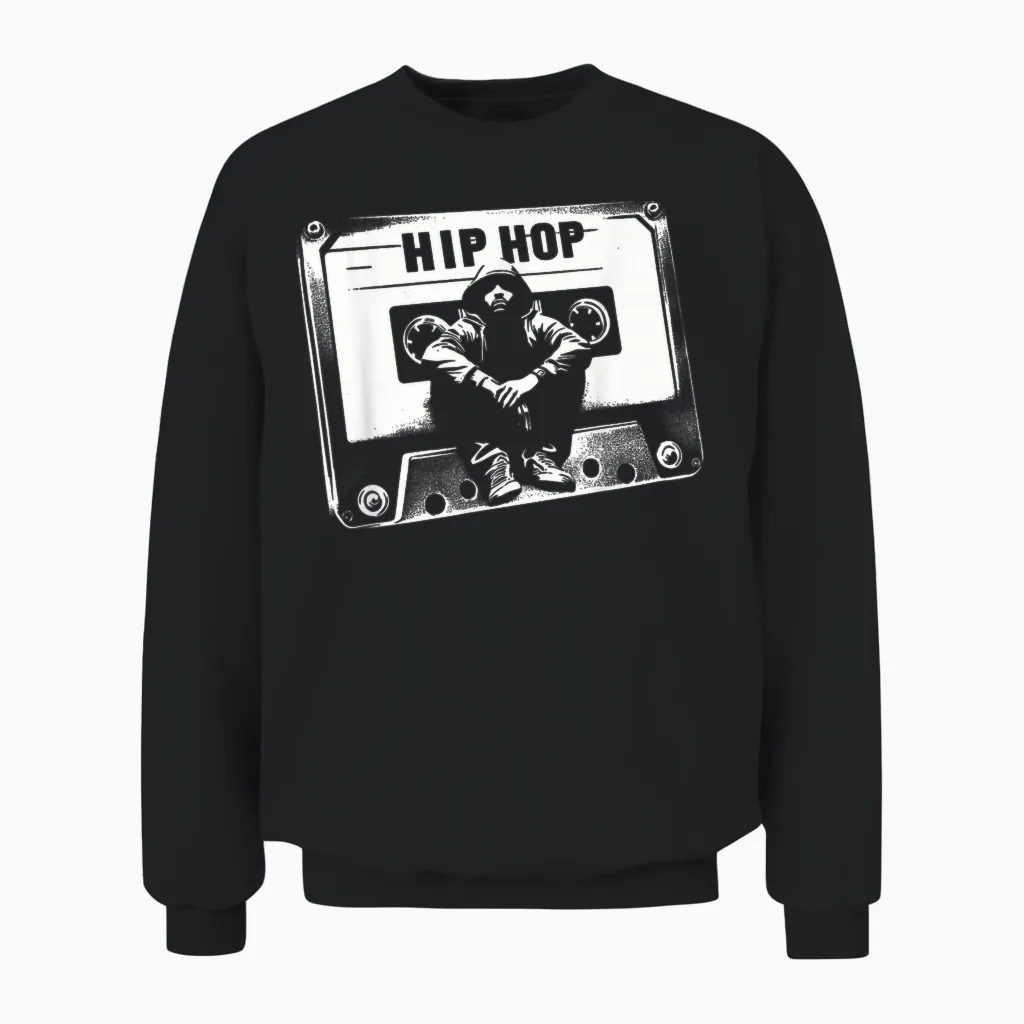 Vintage Cassette Tape Hip Hop Music 80s 90s Retro Graphic Unisex Sweatshirt in Black