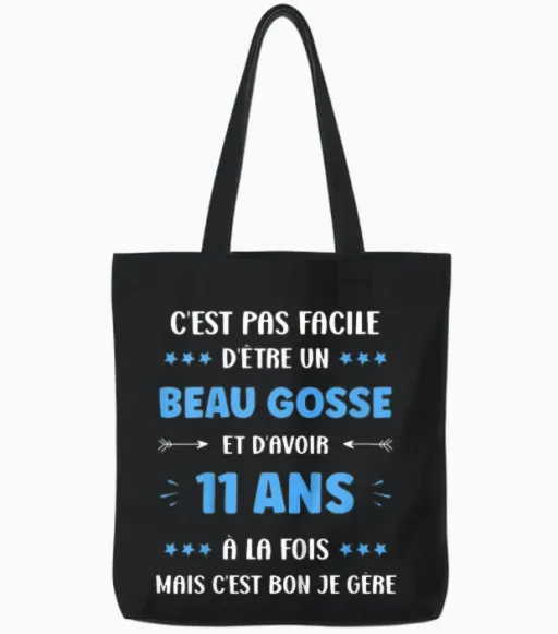 Children's Humour 11 Years Beautiful Kid Birthday Boy 11 Years T-Shirt, Black, 2 Tote Bags - Black
