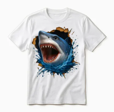Toller Weißer Hai, Zerrissener Stoff, Lustige 3d-Grafik Unisex T-Shirt - White
