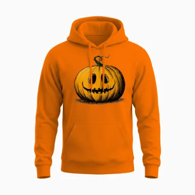 Happy Halloween Jack O'lantern Adult Natural Unisex Hoodie - Safety Orange
