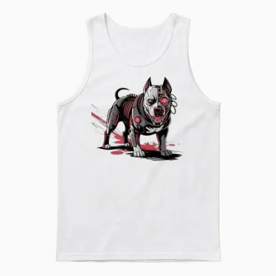 Cyberbeast: the Half-Machine Pitbull Unisex Tank Top - White