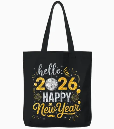 Hello 2026 Happy New Year Family Matching Fireworks Balloons Tote Bags - Black