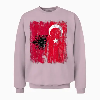 Albanien, Türkei, Halbe Flagge, Türkei, Albanisches Türkisches Erbe Unisex Sweatshirt - Light Pink