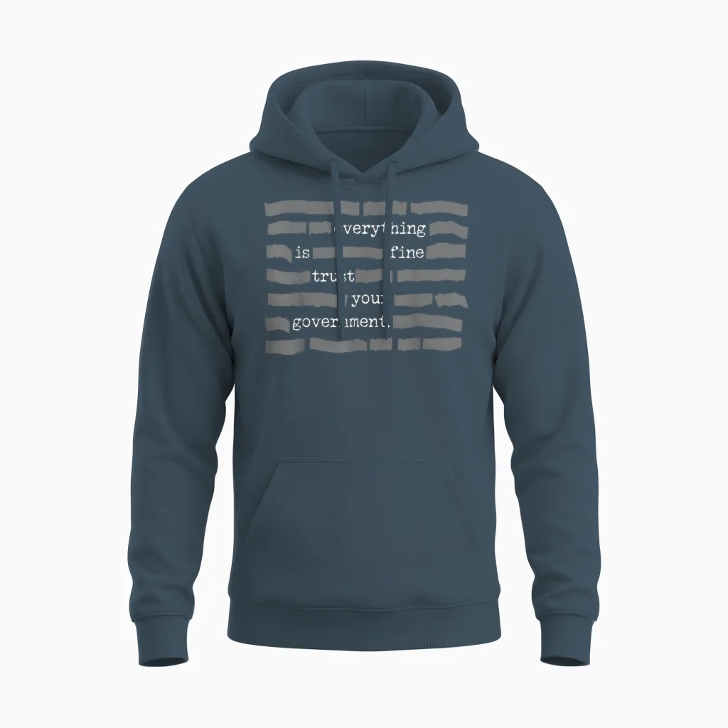 Everything Is Fine Trust Your Government Unisex Hoodie in Dark Heather