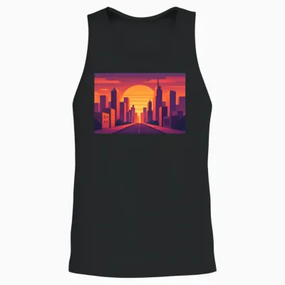Sunset in Retro City Unisex Tank Top - Black