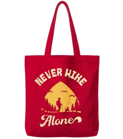 Never Hike Alone Mountain Dog Hiking Hiker Design Tote Bags - Red