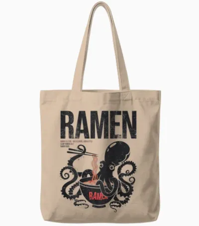 Ramen Anime Manga Kawaii Otaku Fashion Backprint Streetwear T-Shirt, Gray Tote Bags - Natural
