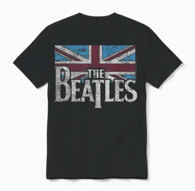 The Beatles British Flag Red, White, and Blue Short Sleeve Unisex T-Shirt - Black