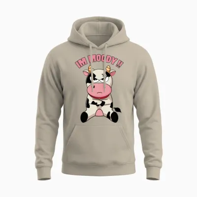 Funny Moody Cow Moo Unisex Hoodie - Sand