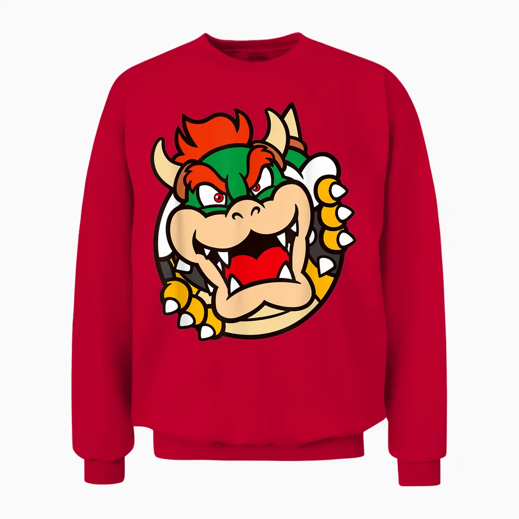 Super Mario Bros Bowser Big Koopa Breakout Portrait Unisex Sweatshirt in Red