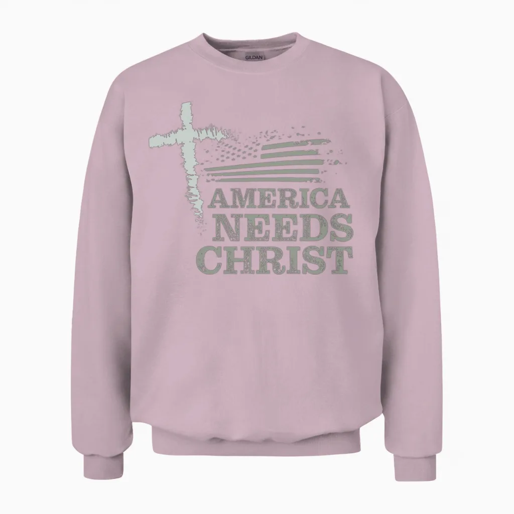 America Needs Christ Patriotic & 4th of July Unisex Sweatshirt in Light Pink