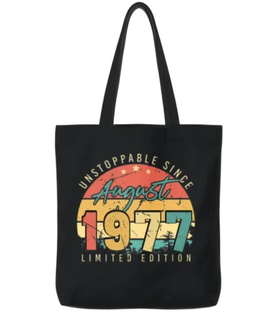 1977 August Retro Tote Bags - Black