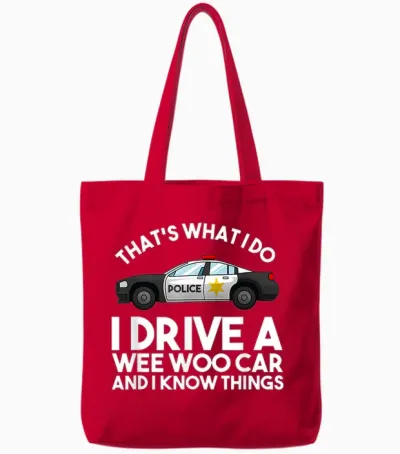 Cute Policeman Car Driver Humor Lovers Pun Designs Funny Police Officer Gift for Cop Law Enforcement Unisex-Adults T-Shirt Black Medium Tote Bags - Red