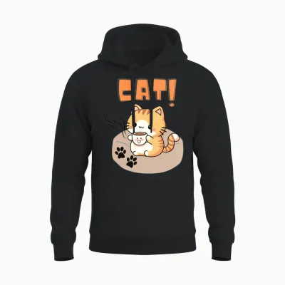 White & Orange Cute Cat Resting on Sofa Unisex Hoodie - Black