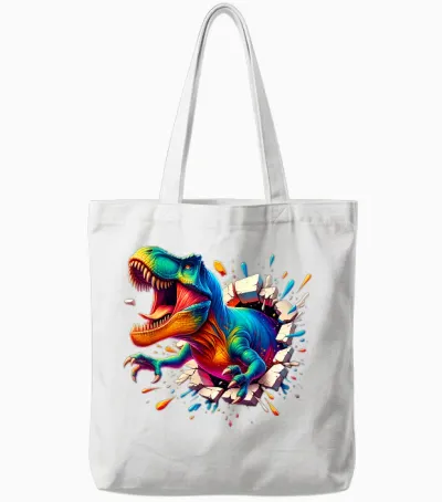 Colourful Dino Cool Tyrannosaurus Rex Dinosaur Tote Bags - White