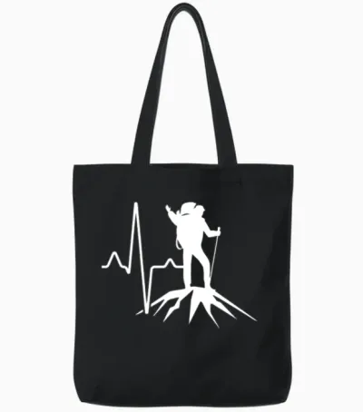 Hiking Heartbeat Tote Bags - Black