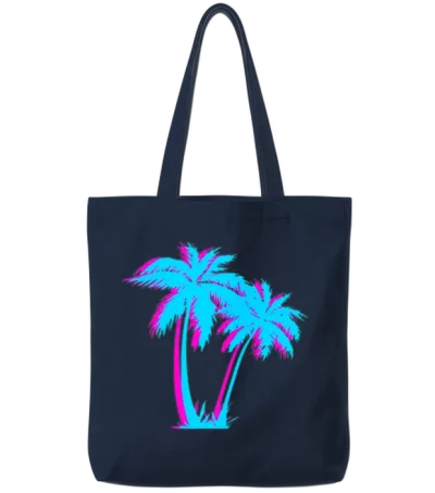 Beach Vaporwave Palm Tree Gift Aesthetic Tropical Tote Bags - Navy