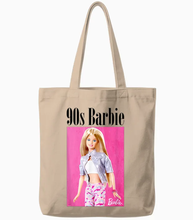 Barbie Women's T-Shirt Official Barbie 90s T-Shirt, White Tote Bags in Natural