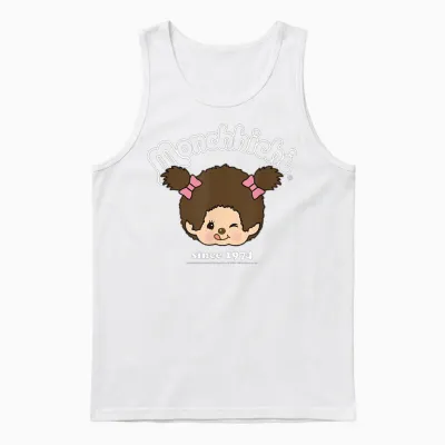 Monchhichi Since 1974 Happy Little Fluffy Girl Unisex Tank Top - White