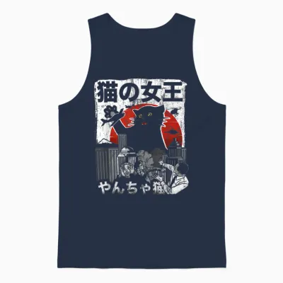 Vintage Queen of Cats Monster Cat Japan Style Unisex Tank Top - Navy