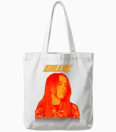 Billie Eilish Modern Music Portrait Indie Pop Present T-Shirt, Blue, S Tote Bags - White