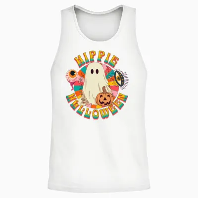 Hippie Halloween, Retro Ghost, Spooky Ghost, Retro Unisex Tank Top - White
