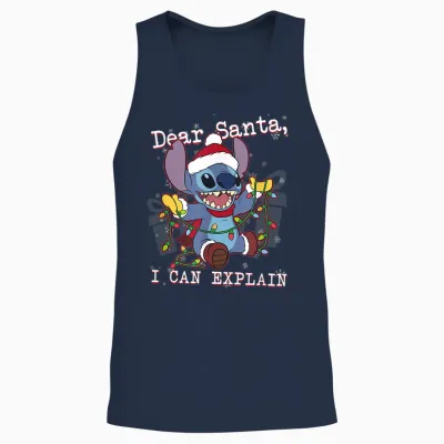 Disney Lilo & Stitch Christmas Dear Santa, I Can Explain Short Sleeve Unisex Tank Top - Navy