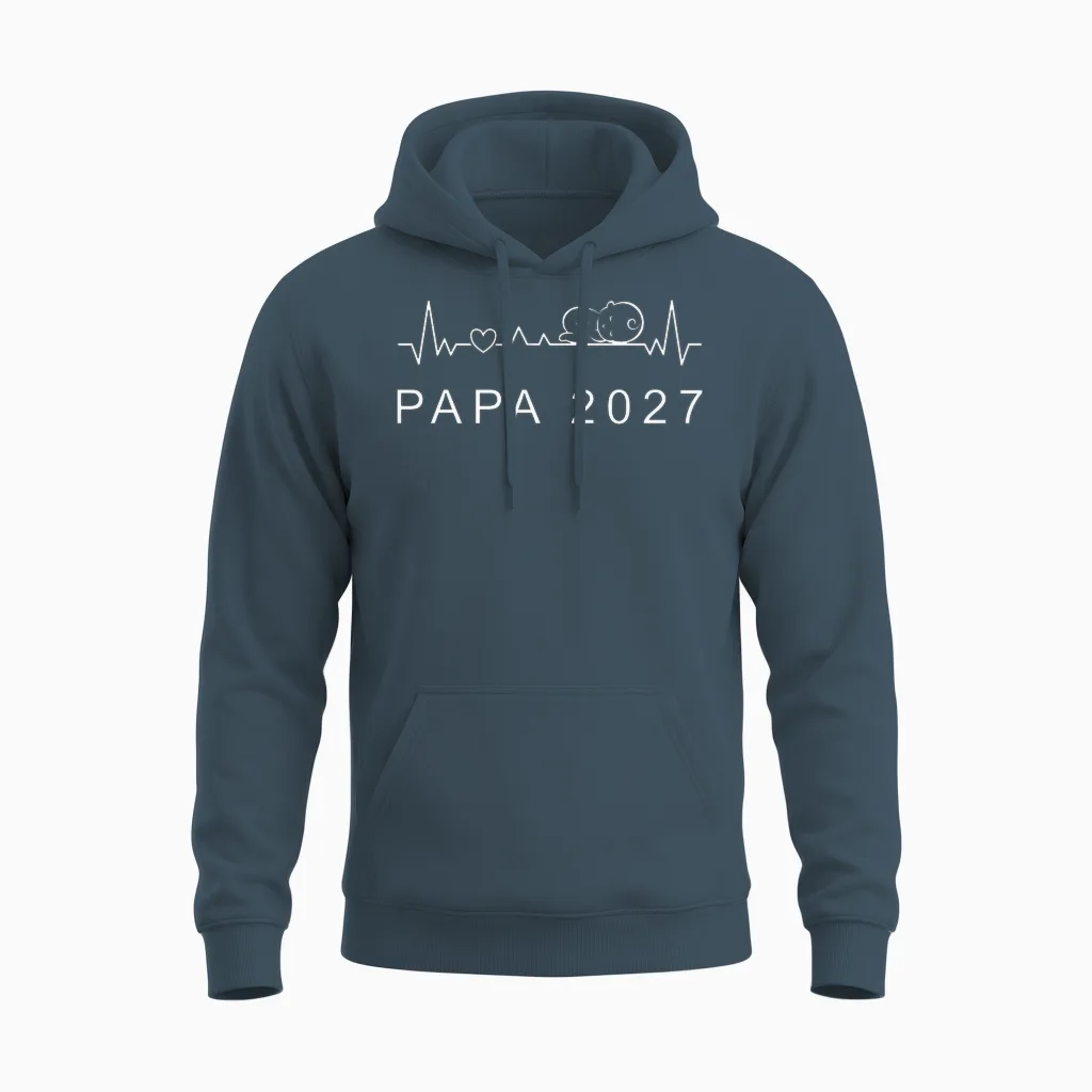 Homme Futur Papa 2027 Battement De Cœur Annonce Grossesse Père T-Shirt Haut De Gamme Unisex Hoodie in Dark Heather