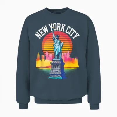 New York City Art Liberty Island Landmark T-Shirt, Black, S Unisex Sweatshirt - Dark Heather