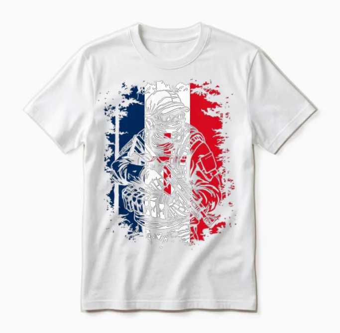 Soldat Avec Drapeau Français Et Croix De Lorraine T-Shirt Haut De Gamme Unisex T-Shirt in White