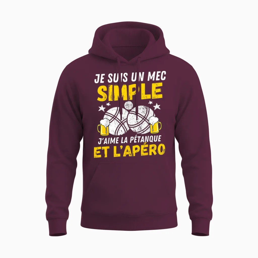 Guy Simple Aperitif Pétanque Funny Boccia Bouliste Pétanque Unisex Hoodie in Maroon