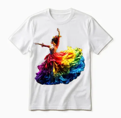 Flamenco Dancer Dress Colorful Rainbow Flamenco T-Shirt, Black, S Unisex T-Shirt - White