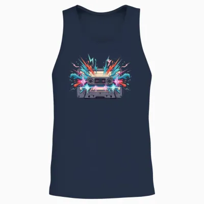 Retro Cassette Burst Unisex Tank Top - Navy