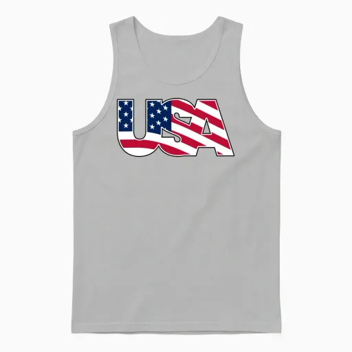 Flag Wave Usa Logo Patriotic & 4th of July Gift Unisex Tank Top in Ash