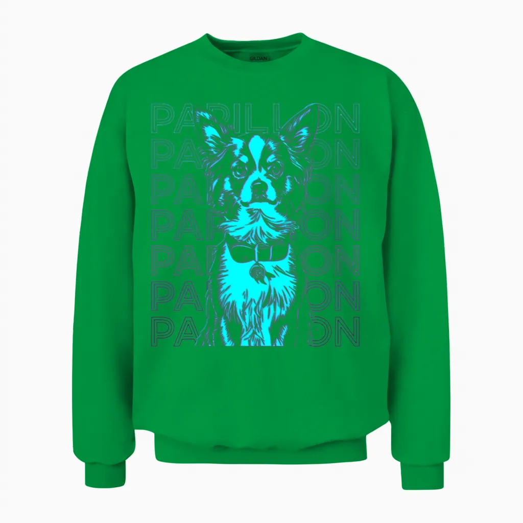 Papillon Dog Retro Lovers Gift Unisex Sweatshirt in Irish Green
