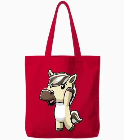 Fjord Horse Kawaii Emoticon Tote Bags - Red