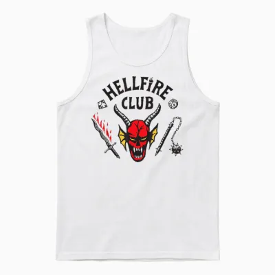 Stranger Things Hellfire Logo T-Shirt, White, S Unisex Tank Top - White