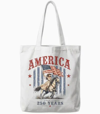America 250 Years Patriotic Cowgirl 4th July for Girl Women Tote Bags - White