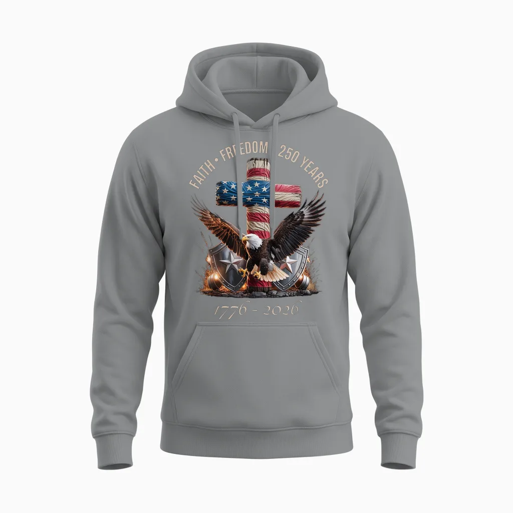 Vintage Faith Freedom 250 Years 1776-2026 Independence Usa Unisex Hoodie in Sport Grey
