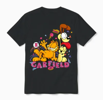 Kids Garfield and Odie Snack Art Retro 90s Unisex T-Shirt - Black