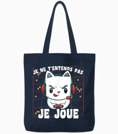 Kawaii Gamer Chat Je Ne T't'ends Pas Je Joue Gaming Geek T-Shirt, Black, S Tote Bags - Navy
